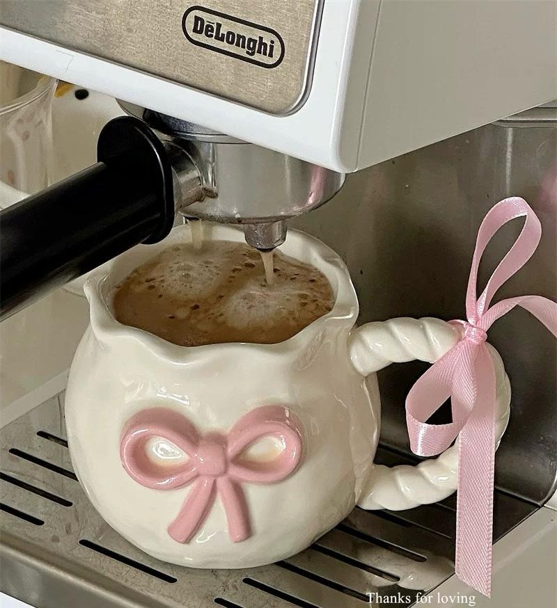 Handmade Pink Bow Ceramic Coffee Mug