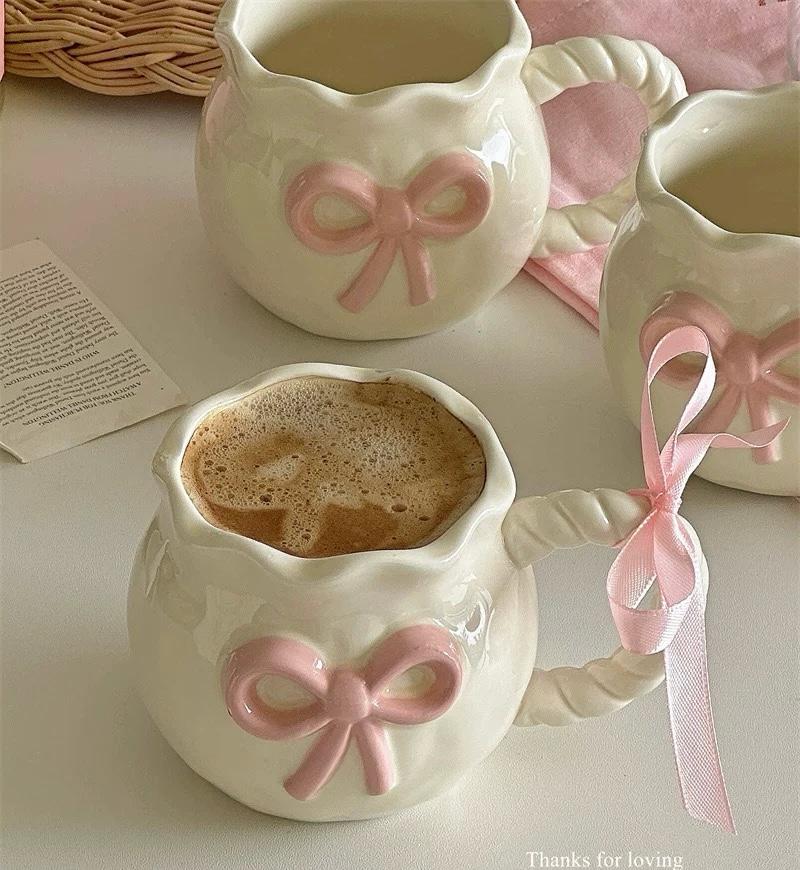 Handmade Pink Bow Ceramic Coffee Mug