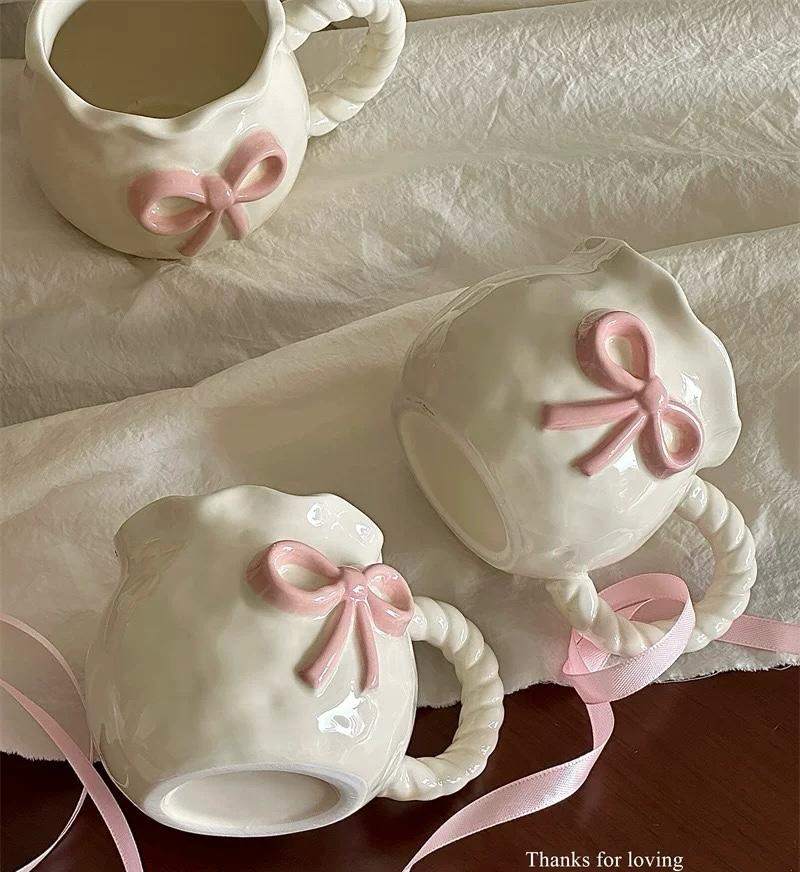 Handmade Pink Bow Ceramic Coffee Mug