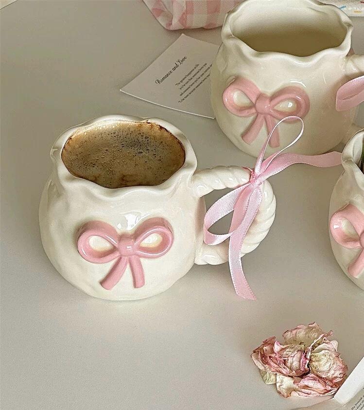 Handmade Pink Bow Ceramic Coffee Mug