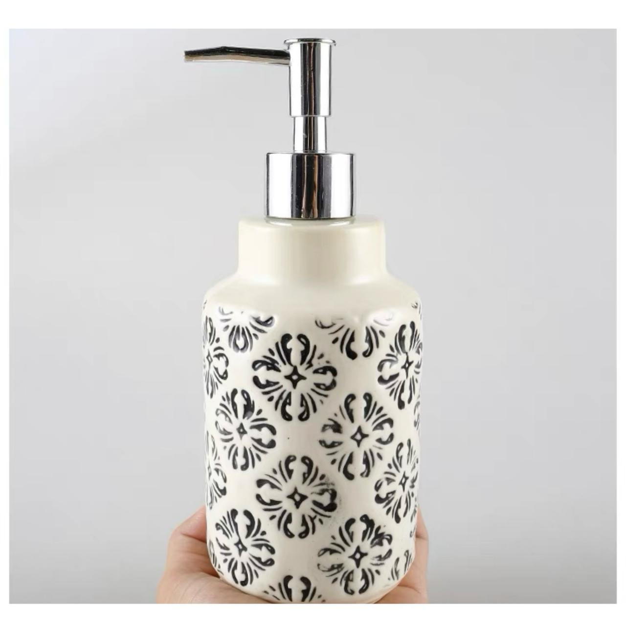 Embossed Ceramic Soap Dispenser | Hotel Bathroom Sanitizer Dispenser