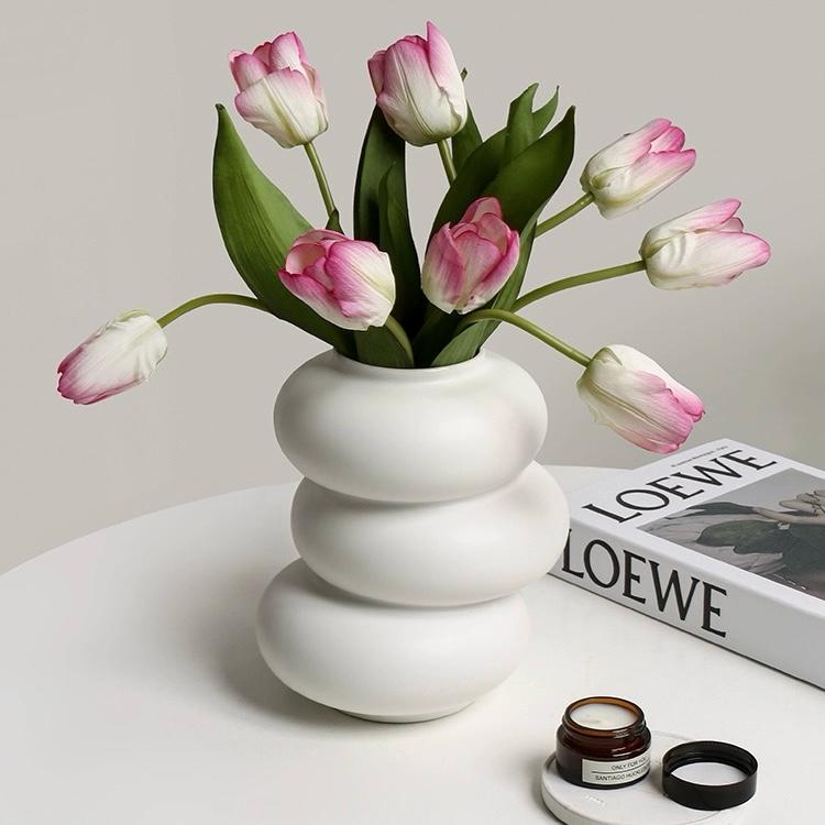 Donut Shaped White Flower Vase | White Circle Ceramic Vase