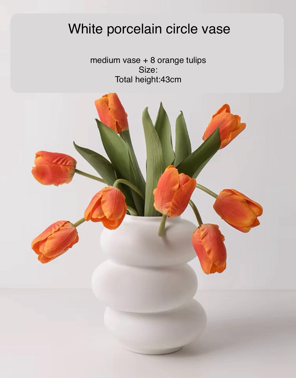 Donut Shaped White Flower Vase | Orange Tulip Flower with vase