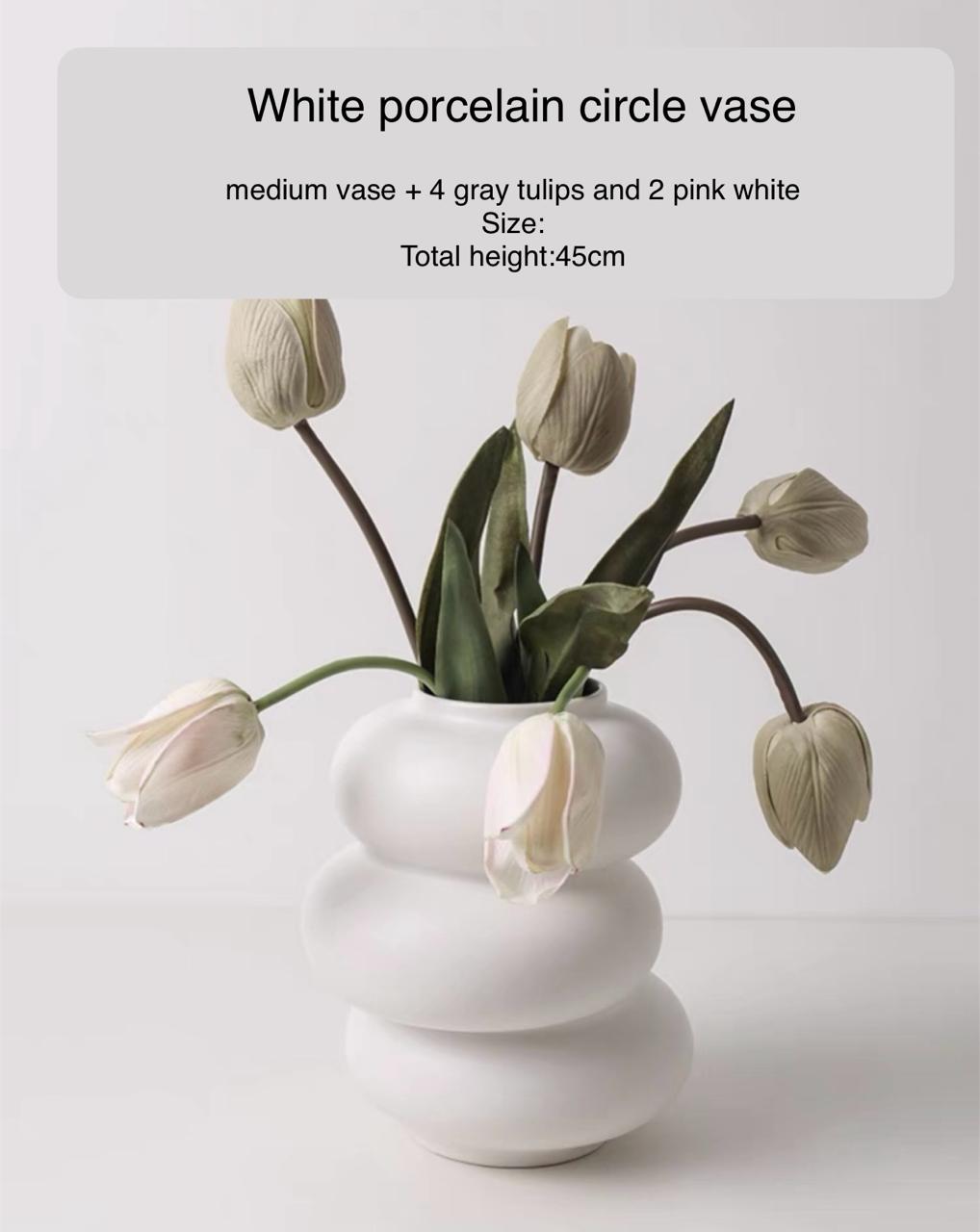 Donut Shaped White Flower Vase | White Tulip Flower with vase