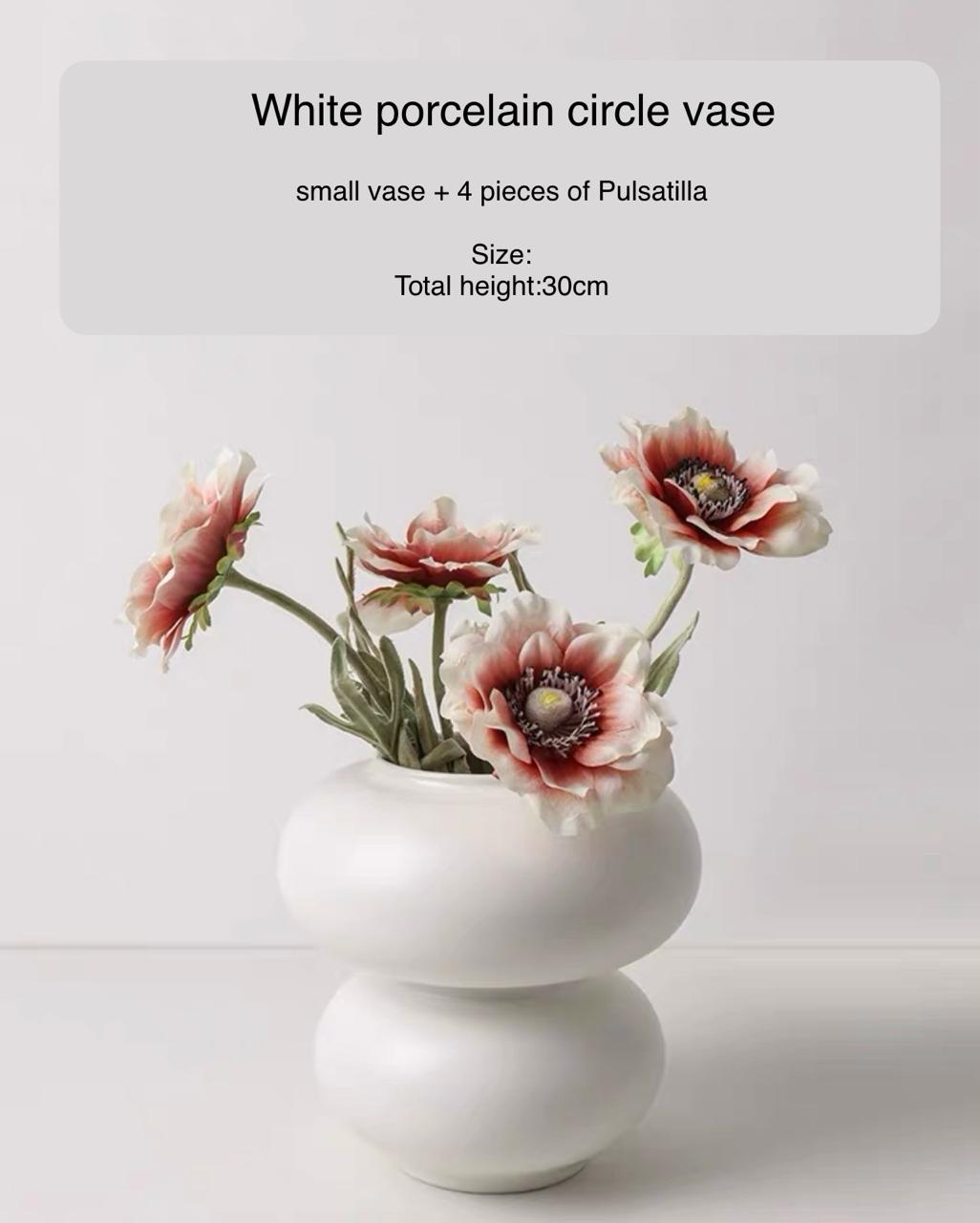 Donut Shaped White Flower Vase | Pulsatilla Flower with vase