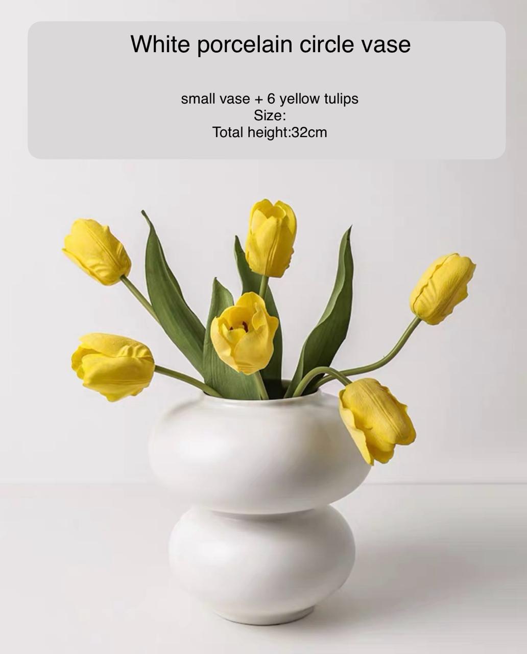 Donut Shaped White Flower Vase | Yellow Tulip Flower With Vase