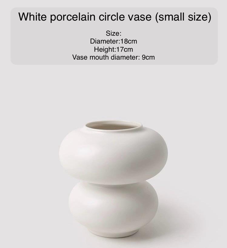 Donut Shaped White Flower Vase | White Circle Ceramic Vase