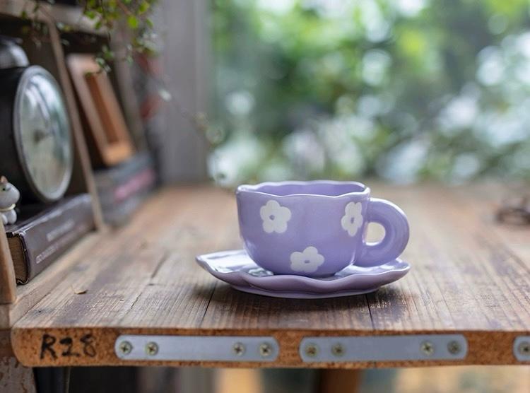 Hand Painted Pink Tulip Tea Cup | Purple Flower Coffee Cup | High value Orange Tea/Coffee Cup