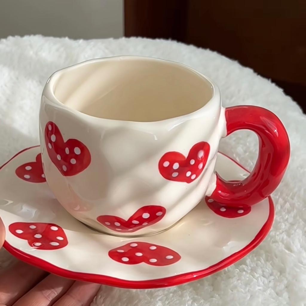 Heart Shaped Ceramic Coffee Cup | Creative Flower Tea Mug