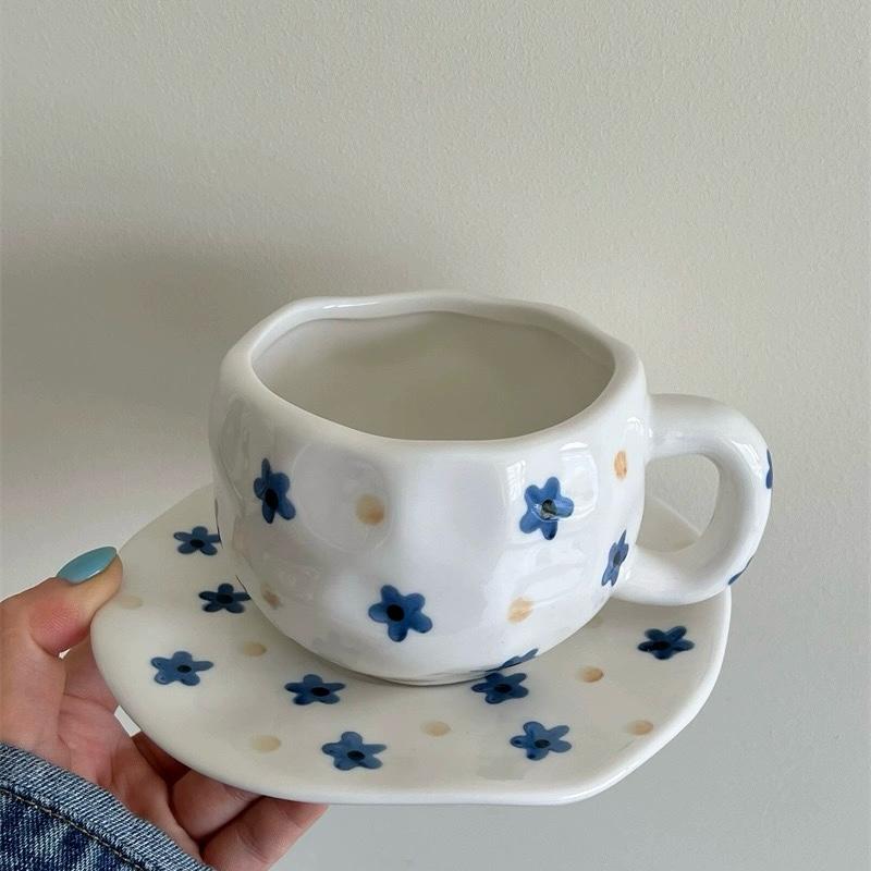 Retro Irregular Handmade Flower Ceramic Tea Mug