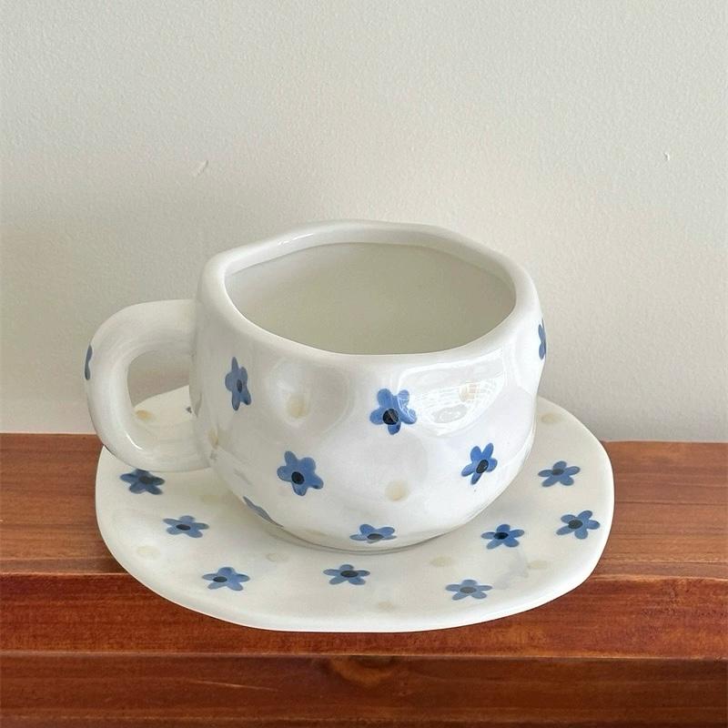 Retro Irregular Handmade Flower Ceramic Coffee Cup