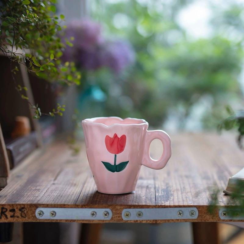 Hand Painted Pink Tulip Tea Cup | Purple Flower Coffee Cup | High value Orange Tea/Coffee Cup